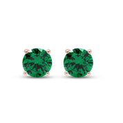 Birthstone Stud Earrings for Women, 4mm Round Simulated Gemstone Studs, Jewelry for Her (0.5 Ct)