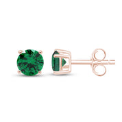 Birthstone Stud Earrings for Women, 4mm Round Simulated Gemstone Studs, Jewelry for Her (0.5 Ct)