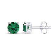 Birthstone Stud Earrings for Women, 4mm Round Simulated Gemstone Studs, Jewelry for Her (0.5 Ct)