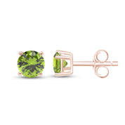 Birthstone Stud Earrings for Women, 4mm Round Simulated Gemstone Studs, Jewelry for Her (0.5 Ct)