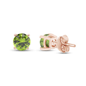 Birthstone Stud Earrings for Women, 4mm Round Simulated Gemstone Studs, Jewelry for Her (0.5 Ct)