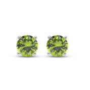 Birthstone Stud Earrings for Women, 4mm Round Simulated Gemstone Studs, Jewelry for Her (0.5 Ct)