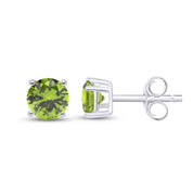 Birthstone Stud Earrings for Women, 4mm Round Simulated Gemstone Studs, Jewelry for Her (0.5 Ct)