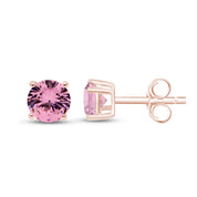 Birthstone Stud Earrings for Women, 4mm Round Simulated Gemstone Studs, Jewelry for Her (0.5 Ct)
