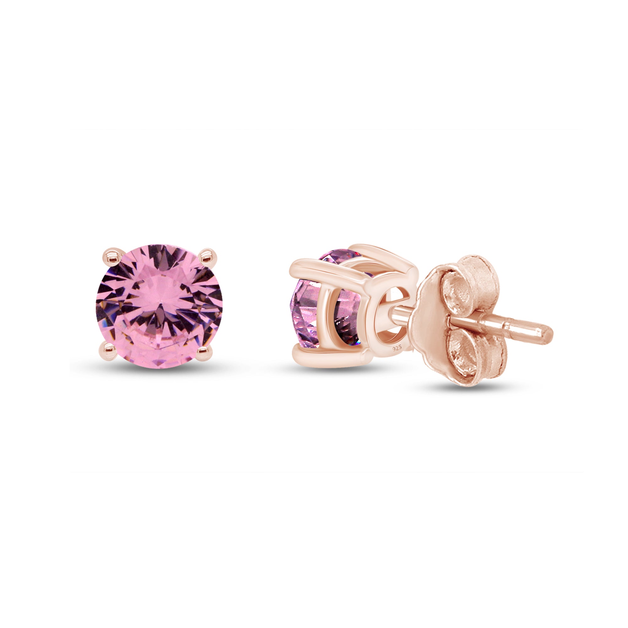 Birthstone Stud Earrings for Women, 4mm Round Simulated Gemstone Studs, Jewelry for Her (0.5 Ct)