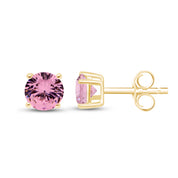 Birthstone Stud Earrings for Women, 4mm Round Simulated Gemstone Studs, Jewelry for Her (0.5 Ct)
