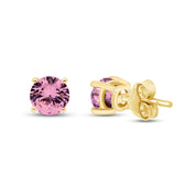 Birthstone Stud Earrings for Women, 4mm Round Simulated Gemstone Studs, Jewelry for Her (0.5 Ct)