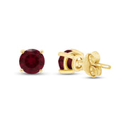 Birthstone Stud Earrings for Women, 4mm Round Simulated Gemstone Studs, Jewelry for Her (0.5 Ct)