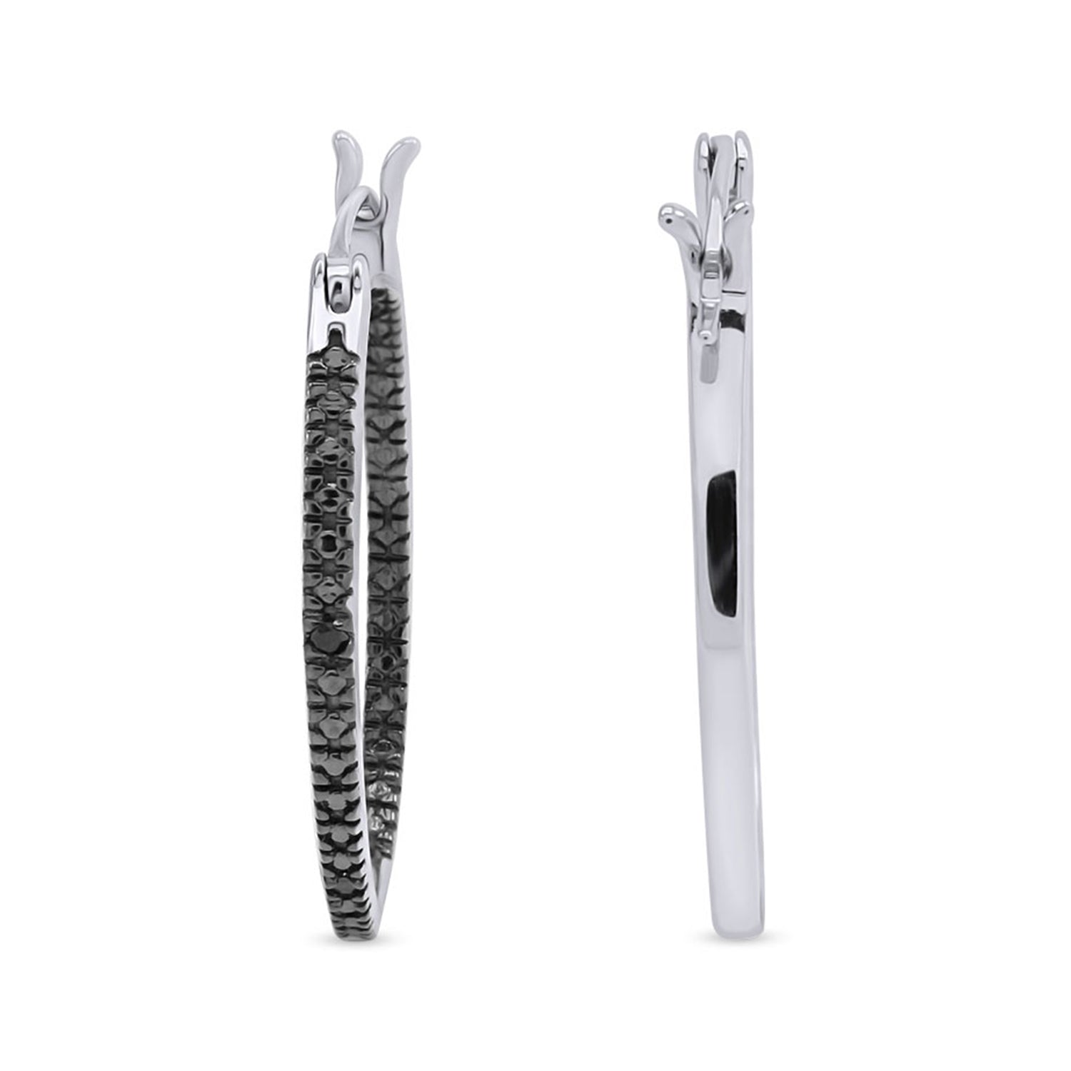 Inside Out Hoop Earrings Black Natural Diamond