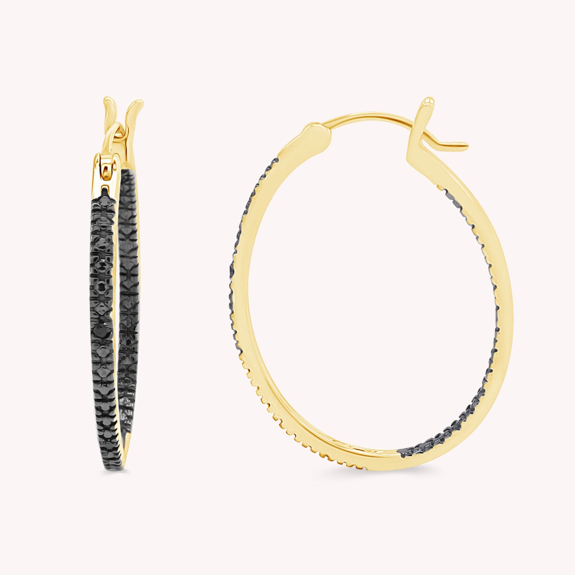 Inside Out Hoop Earrings Black Natural Diamond