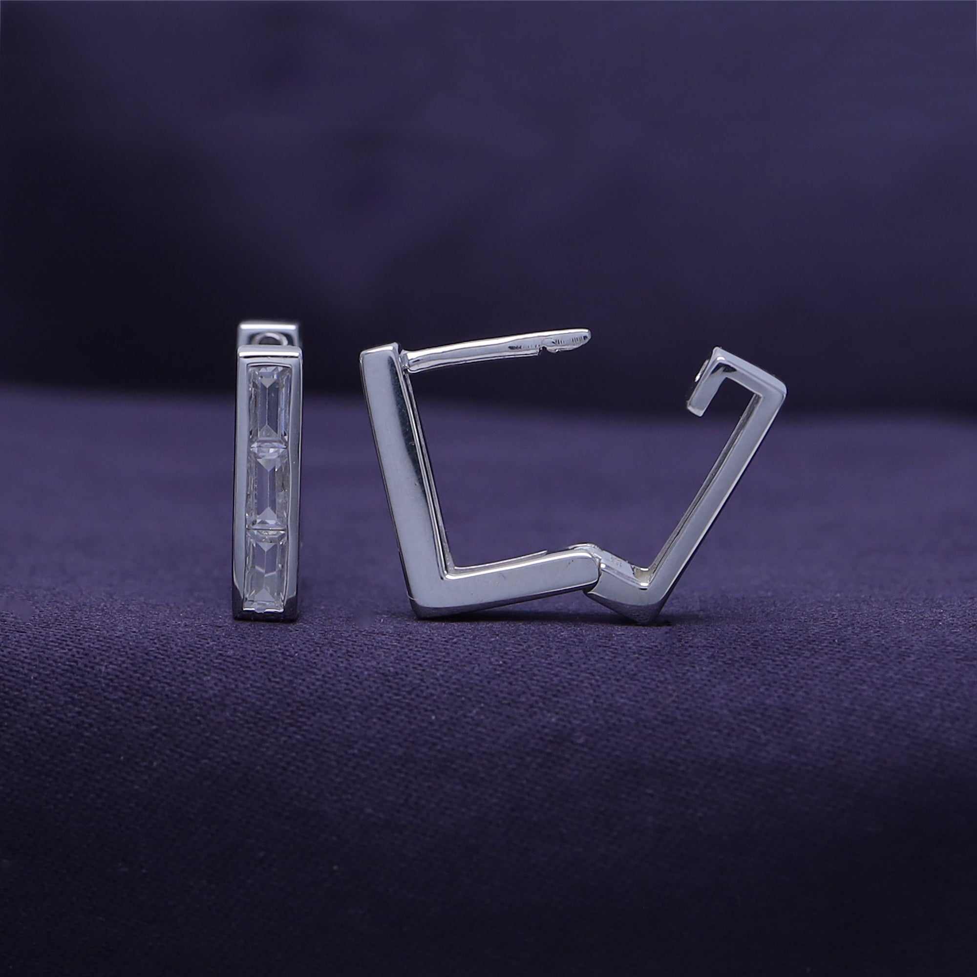 Petit Square Cubic Zirconia Huggies Earrings