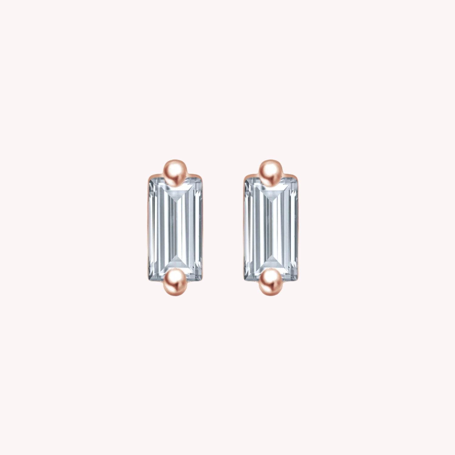 Baguette Cut Cubic Zirconia Solitaire Stud Earrings Sterling Silver