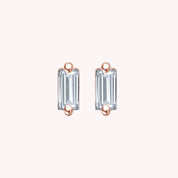 Baguette Cut Cubic Zirconia Solitaire Stud Earrings Sterling Silver