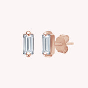 Baguette Cut Cubic Zirconia Solitaire Stud Earrings Sterling Silver