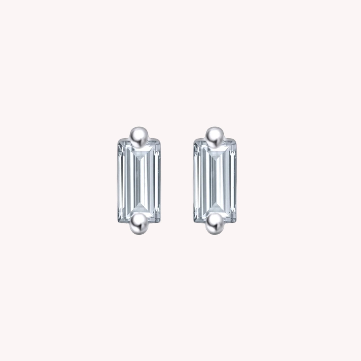 Baguette Cut Cubic Zirconia Solitaire Stud Earrings Sterling Silver