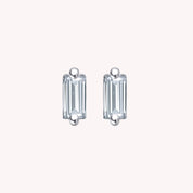 Baguette Cut Cubic Zirconia Solitaire Stud Earrings Sterling Silver
