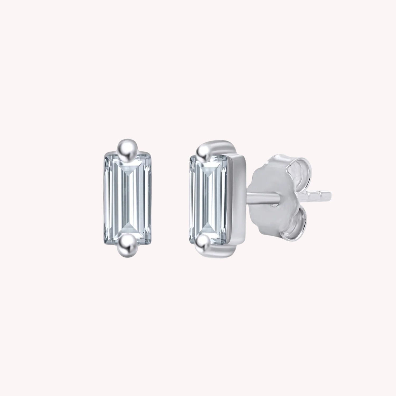 Baguette Cut Cubic Zirconia Solitaire Stud Earrings Sterling Silver