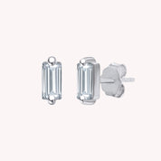 Baguette Cut Cubic Zirconia Solitaire Stud Earrings Sterling Silver