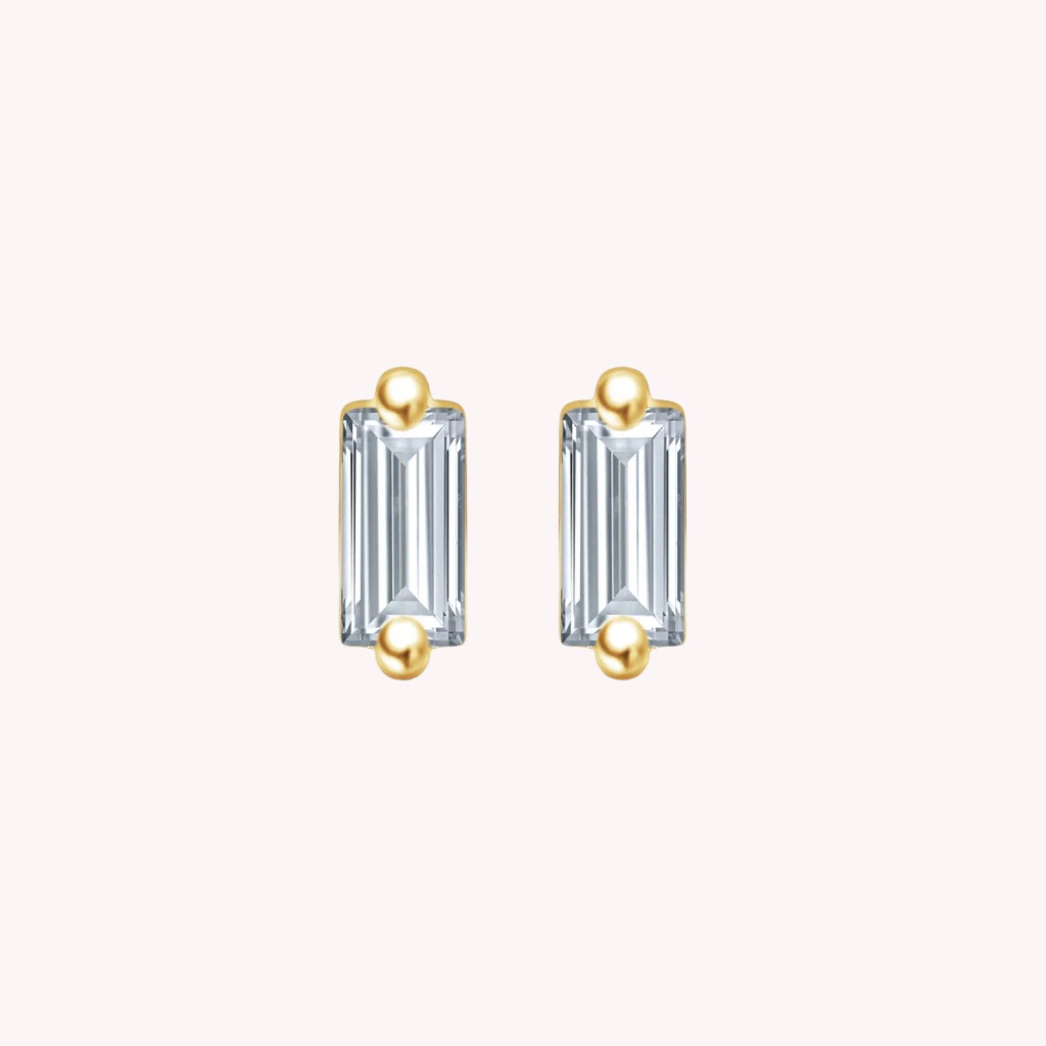 Baguette Cut Cubic Zirconia Solitaire Stud Earrings Sterling Silver