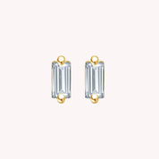 Baguette Cut Cubic Zirconia Solitaire Stud Earrings Sterling Silver