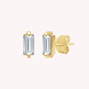Baguette Cut Cubic Zirconia Solitaire Stud Earrings Sterling Silver