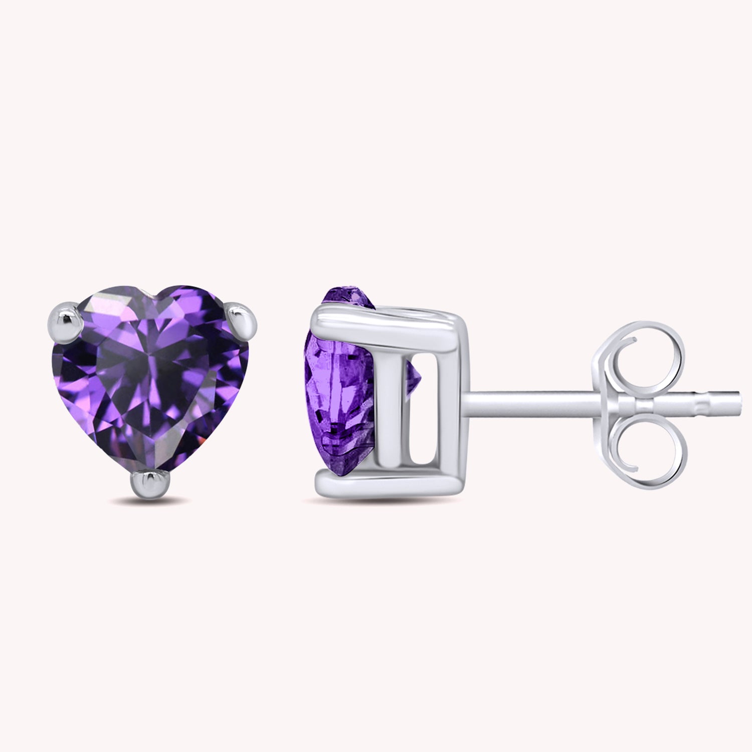 Heart Shape Simulated Birthstone Stud Earrings in 14k Gold Over Sterling Silver