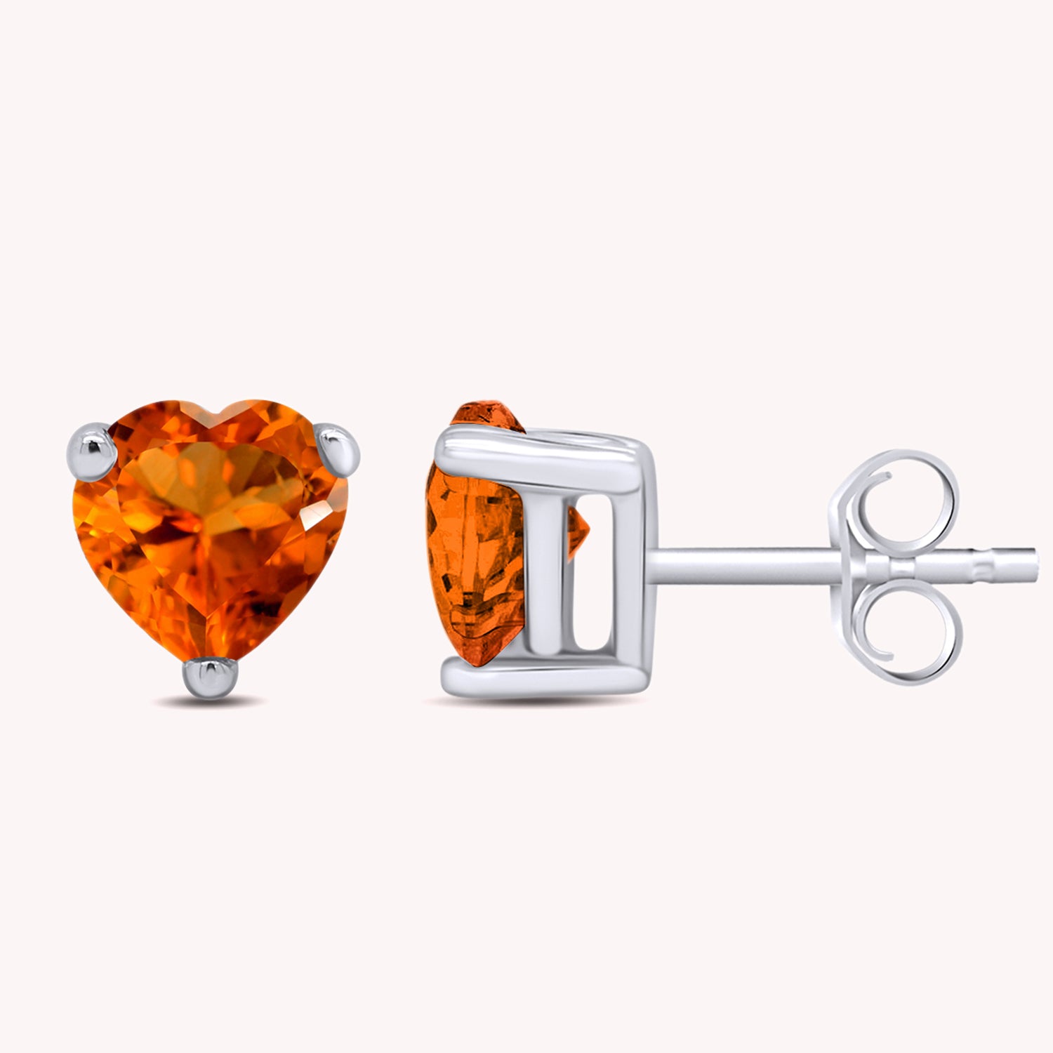 Heart Shape Simulated Birthstone Stud Earrings in 14k Gold Over Sterling Silver