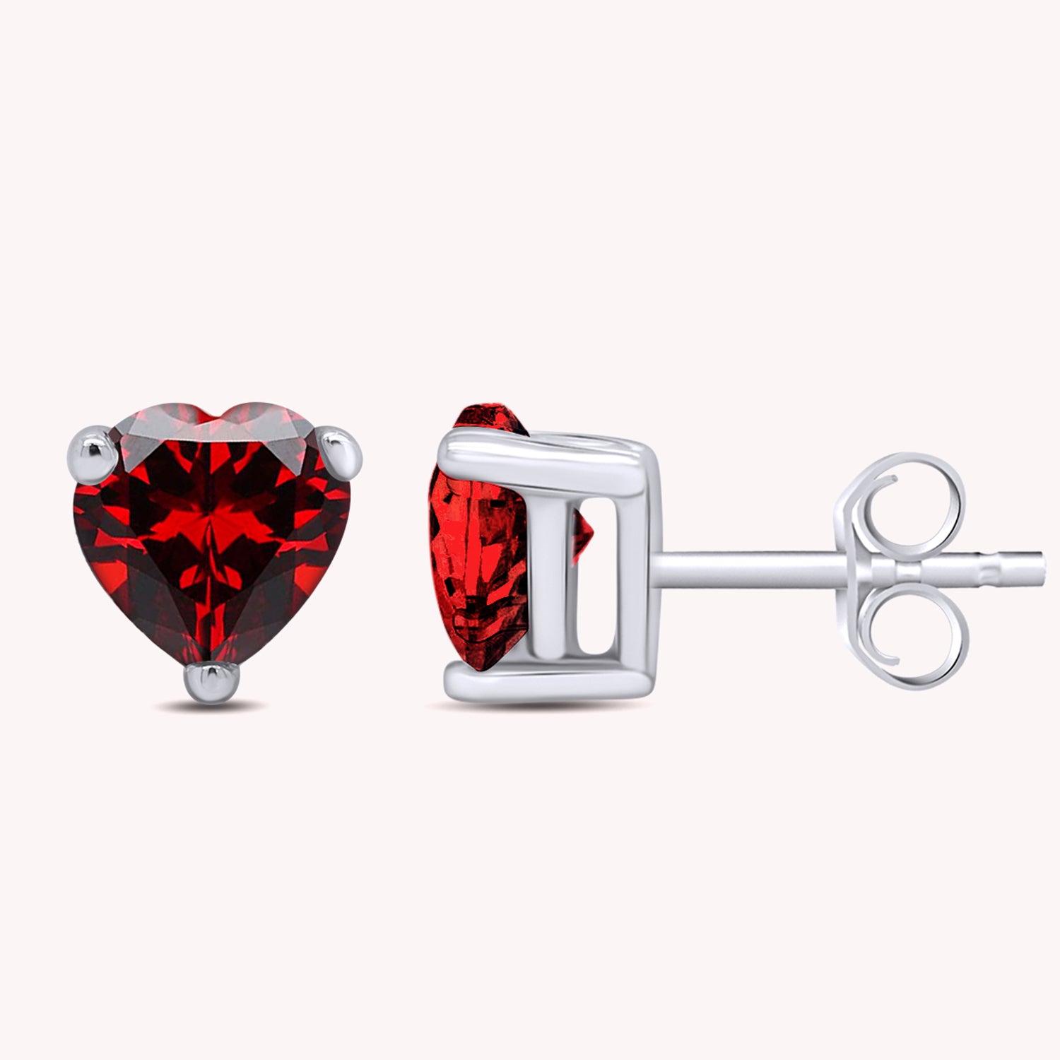 Heart Shape Simulated Birthstone Stud Earrings in 14k Gold Over Sterling Silver