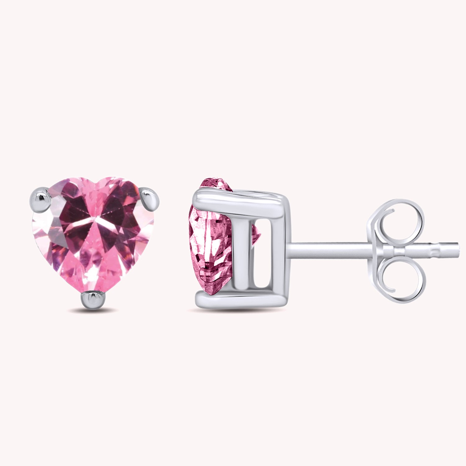 Heart Shape Simulated Birthstone Stud Earrings in 14k Gold Over Sterling Silver
