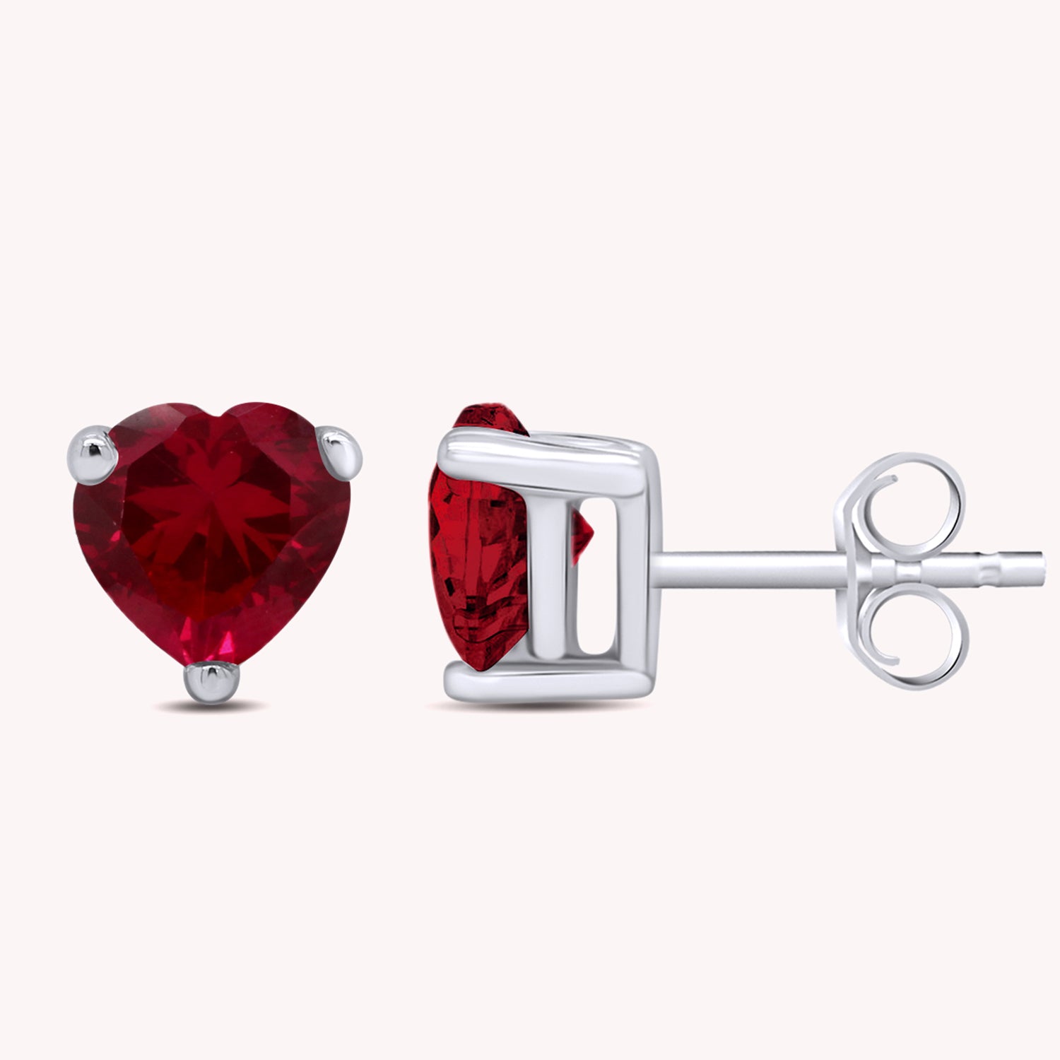 Heart Shape Simulated Birthstone Stud Earrings in 14k Gold Over Sterling Silver