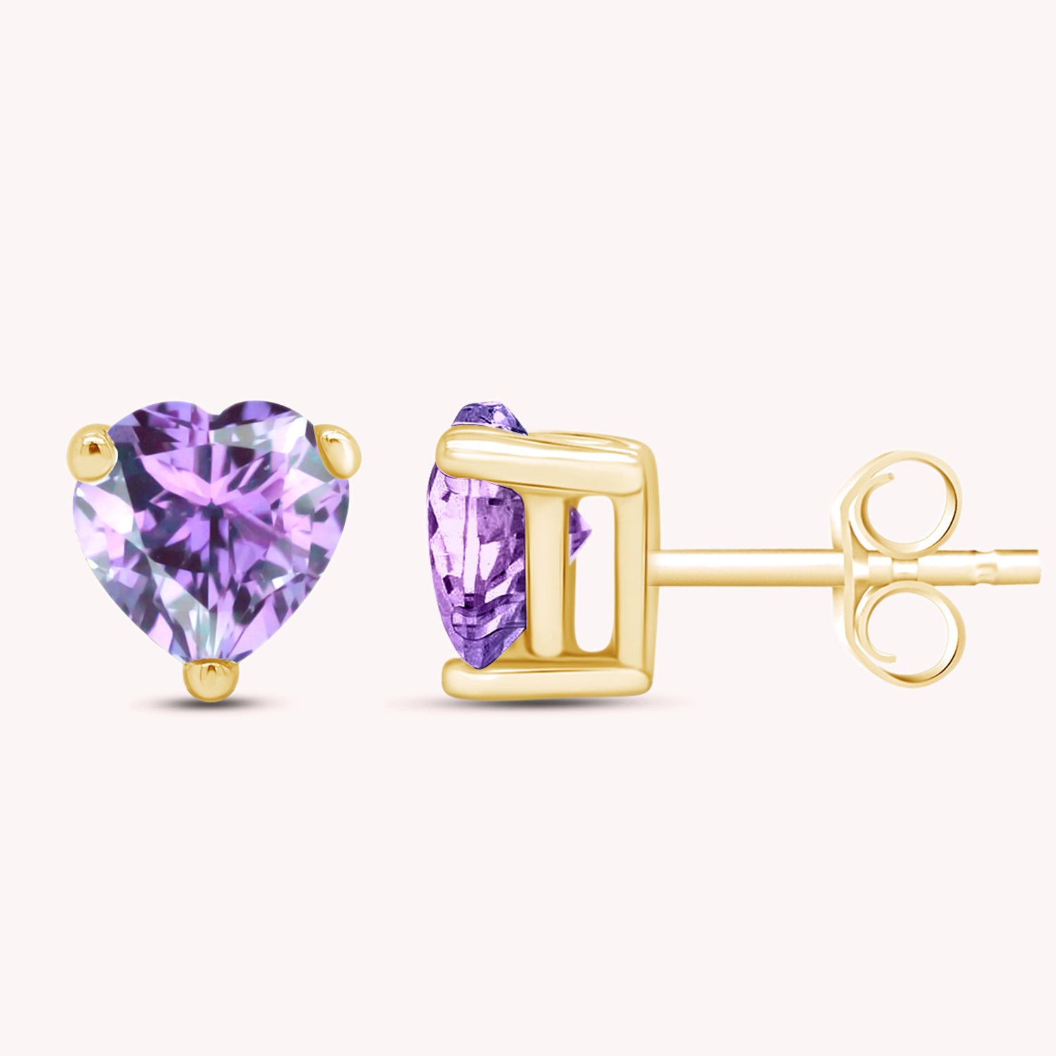 Heart Shape Simulated Birthstone Stud Earrings in 14k Gold Over Sterling Silver