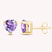 Heart Shape Simulated Birthstone Stud Earrings in 14k Gold Over Sterling Silver
