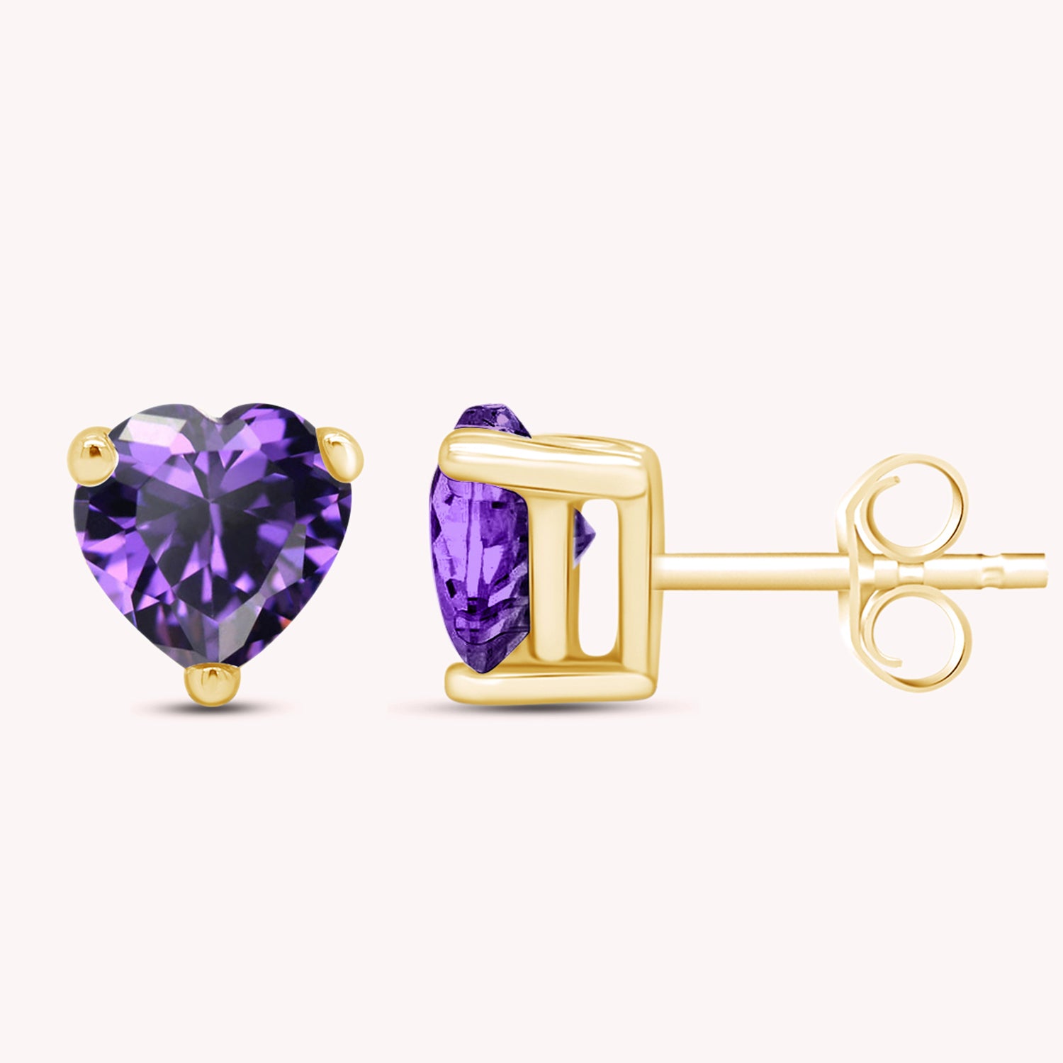 Heart Shape Simulated Birthstone Stud Earrings in 14k Gold Over Sterling Silver