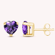 Heart Shape Simulated Birthstone Stud Earrings in 14k Gold Over Sterling Silver