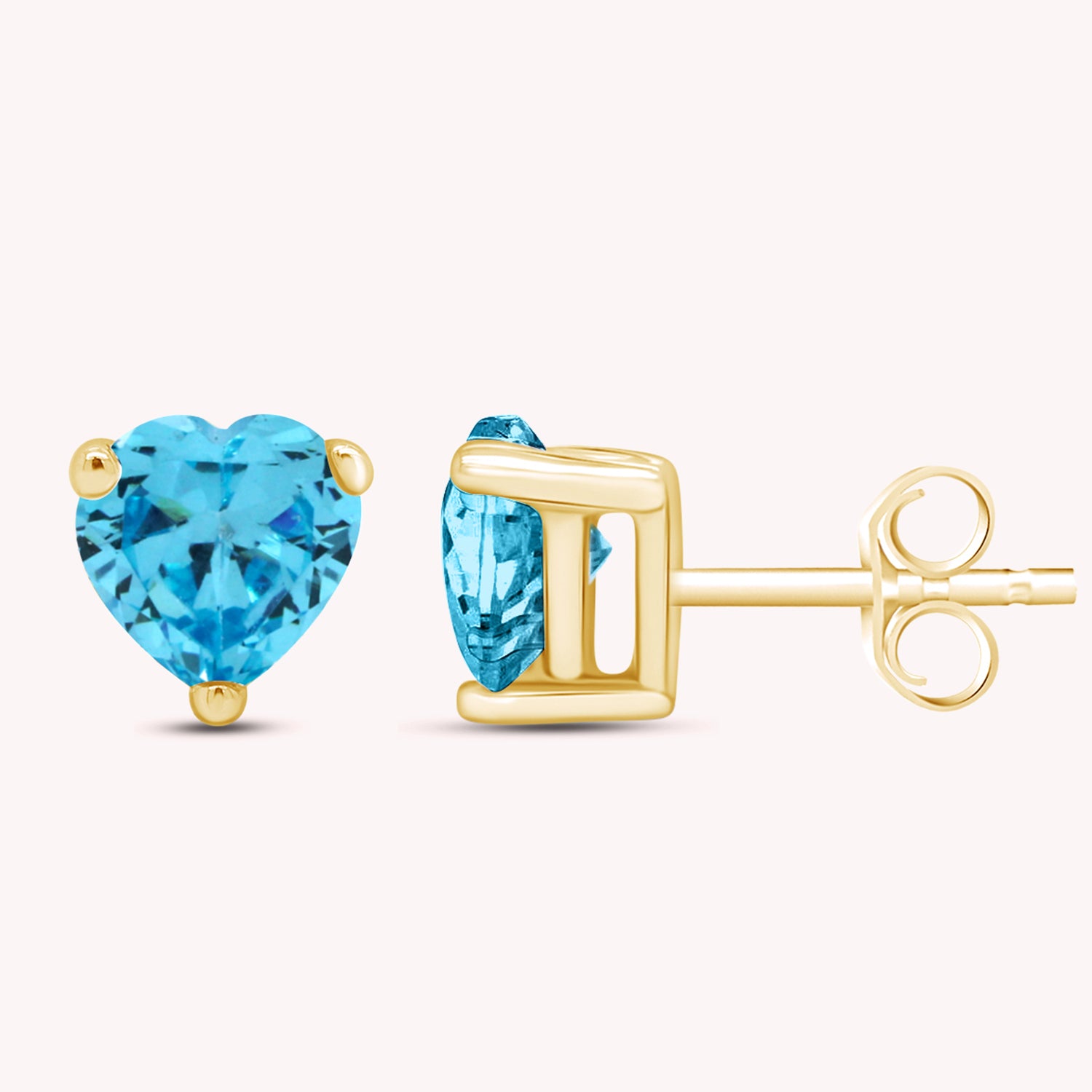 Heart Shape Simulated Birthstone Stud Earrings in 14k Gold Over Sterling Silver