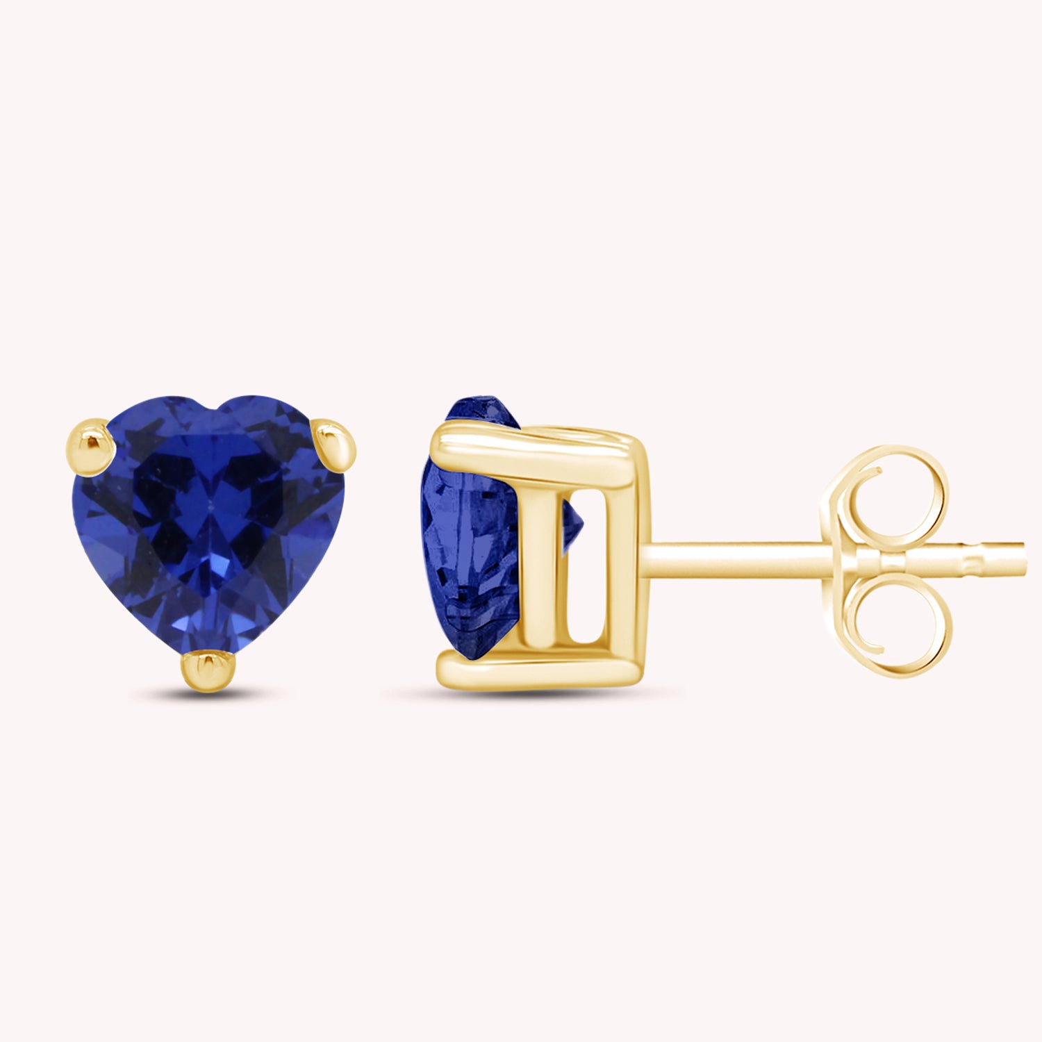 Heart Shape Simulated Birthstone Stud Earrings in 14k Gold Over Sterling Silver