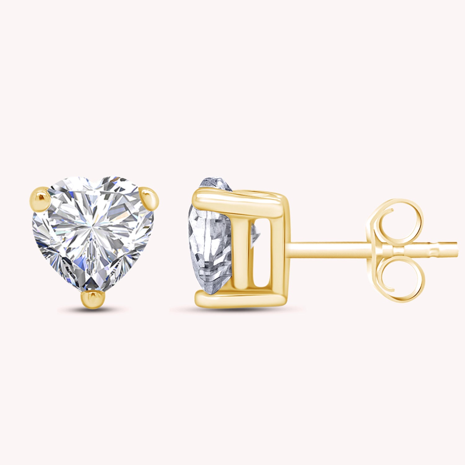 Heart Shape Simulated Birthstone Stud Earrings in 14k Gold Over Sterling Silver