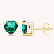 Heart Shape Simulated Birthstone Stud Earrings in 14k Gold Over Sterling Silver