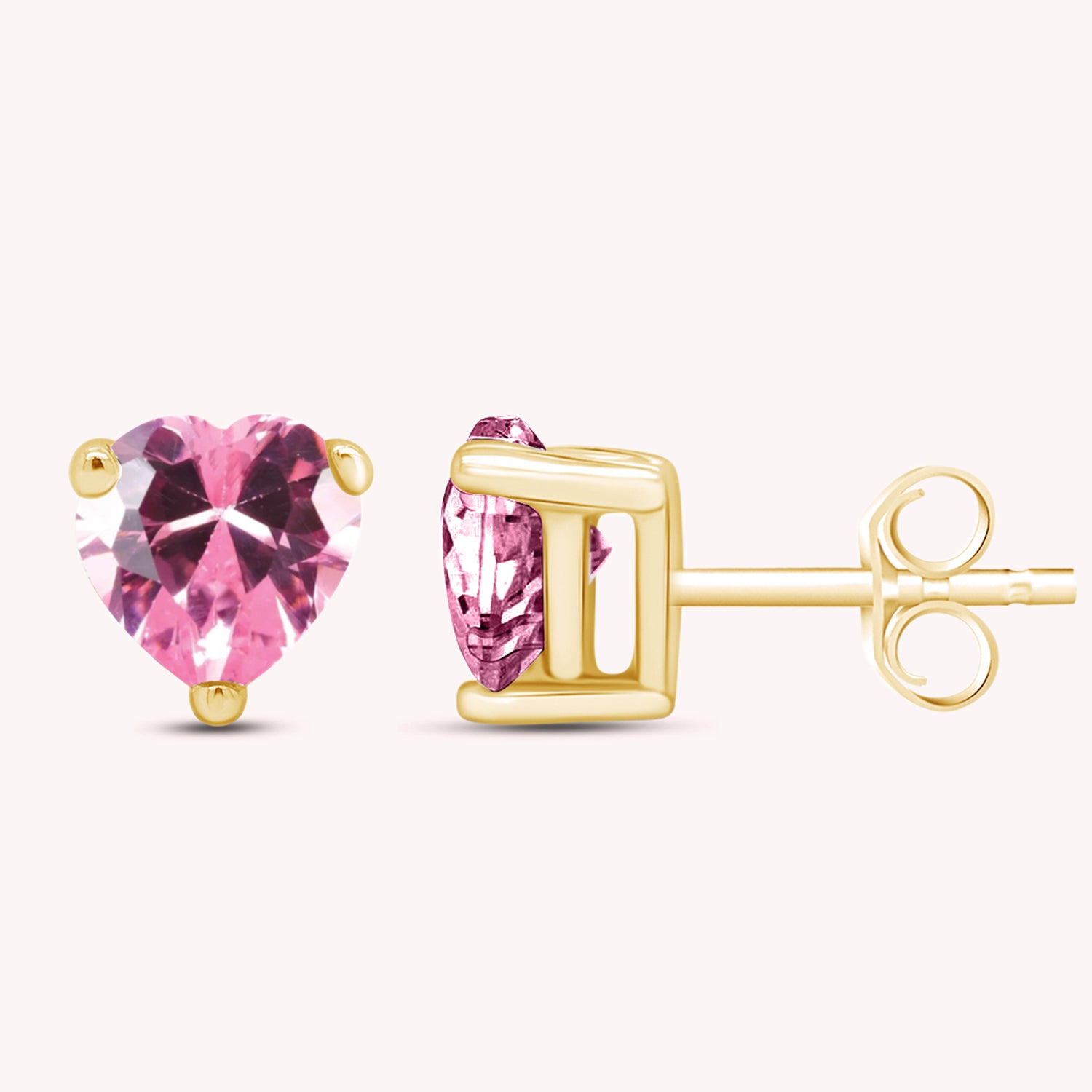 Heart Shape Simulated Birthstone Stud Earrings in 14k Gold Over Sterling Silver