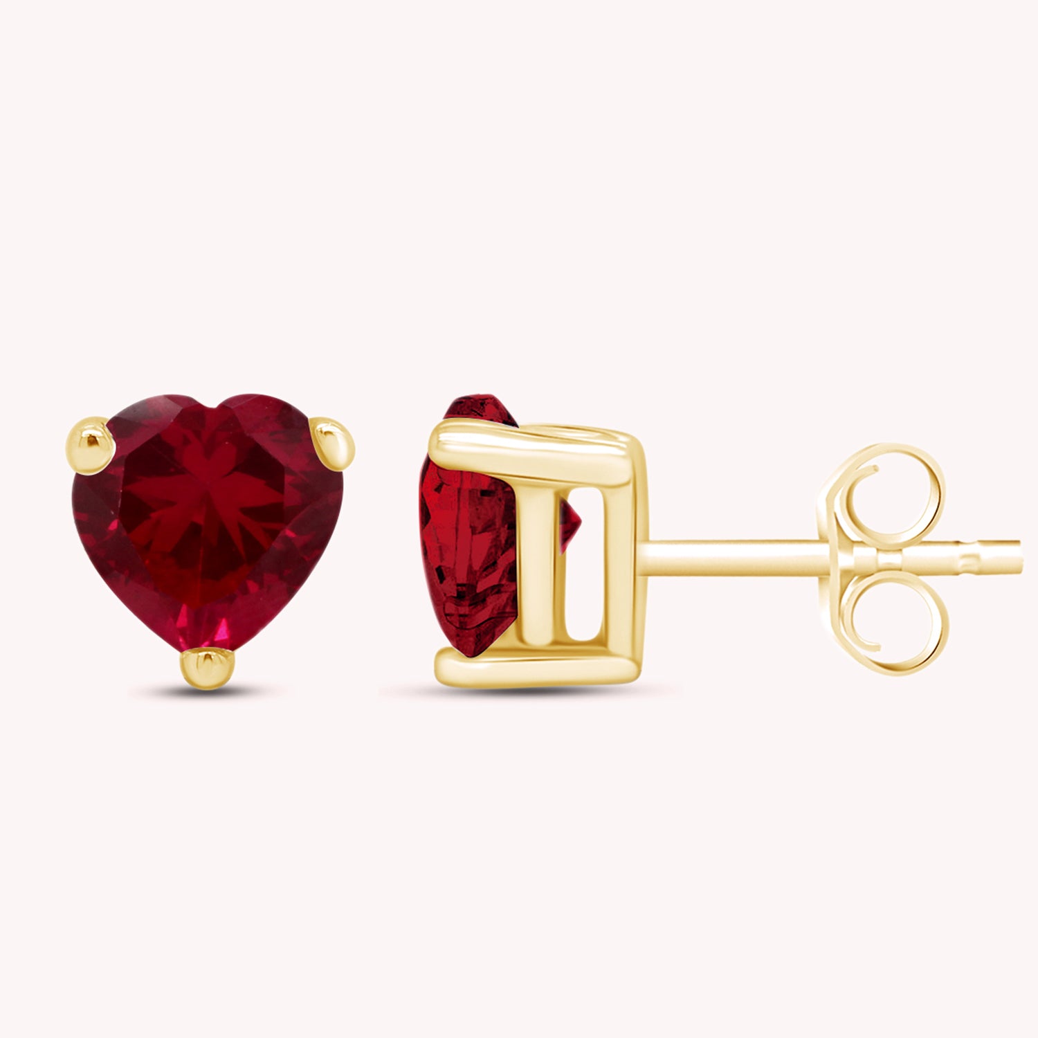 Heart Shape Simulated Birthstone Stud Earrings in 14k Gold Over Sterling Silver