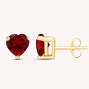Heart Shape Simulated Birthstone Stud Earrings in 14k Gold Over Sterling Silver