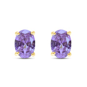 8X6MM Simulated Gemstone Solitaire Stud Earrings 14K Yellow Gold Plated Sterling Silver