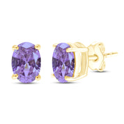 8X6MM Simulated Gemstone Solitaire Stud Earrings 14K Yellow Gold Plated Sterling Silver
