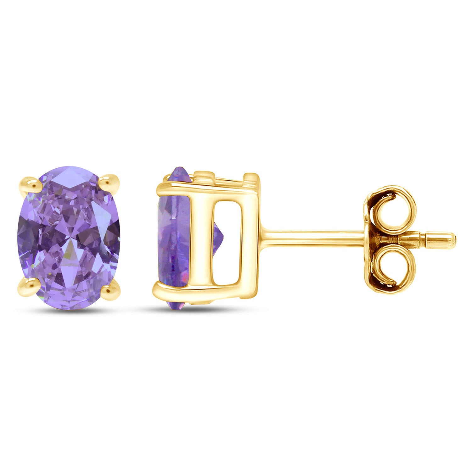 8X6MM Simulated Gemstone Solitaire Stud Earrings 14K Yellow Gold Plated Sterling Silver