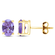 8X6MM Simulated Gemstone Solitaire Stud Earrings 14K Yellow Gold Plated Sterling Silver
