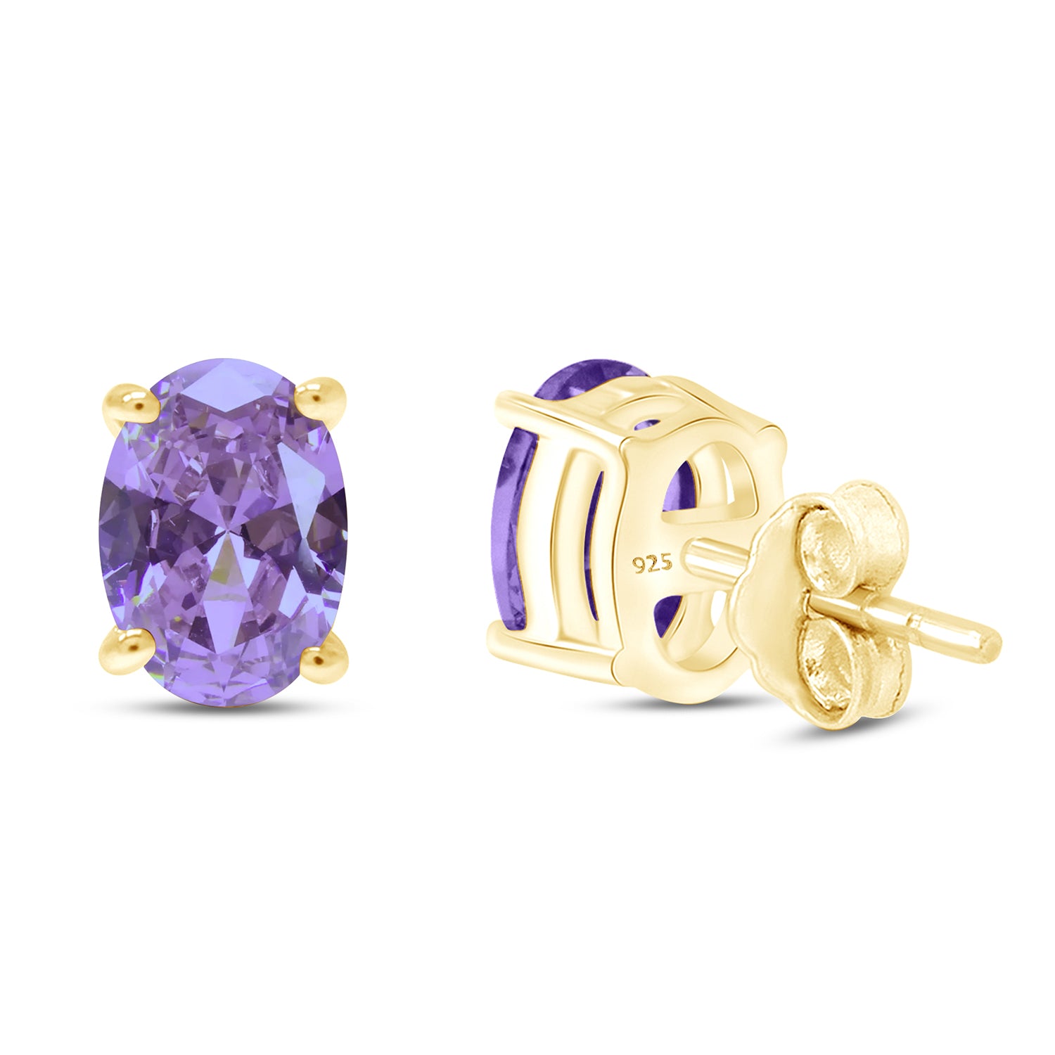 8X6MM Simulated Gemstone Solitaire Stud Earrings 14K Yellow Gold Plated Sterling Silver