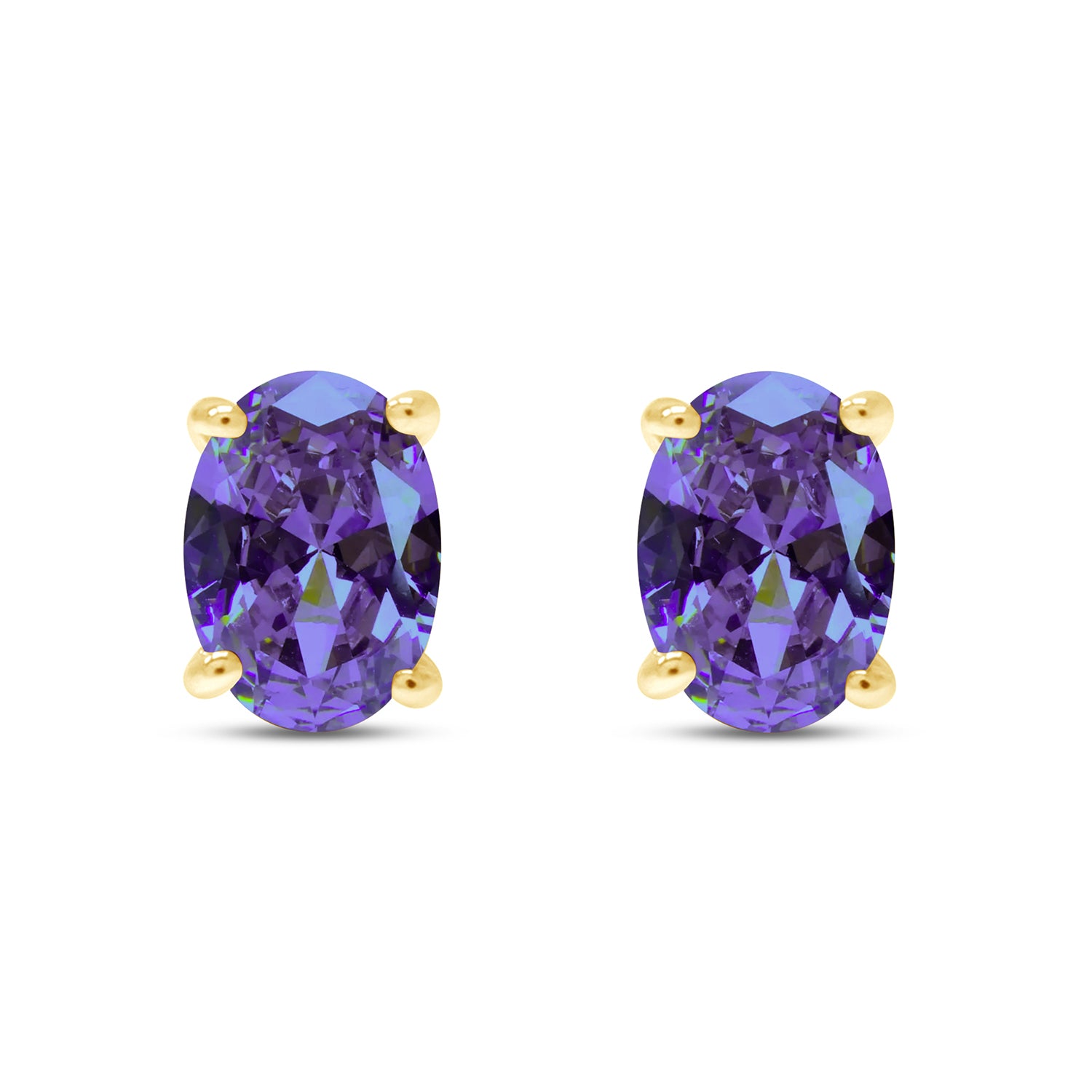 8X6MM Simulated Gemstone Solitaire Stud Earrings 14K Yellow Gold Plated Sterling Silver