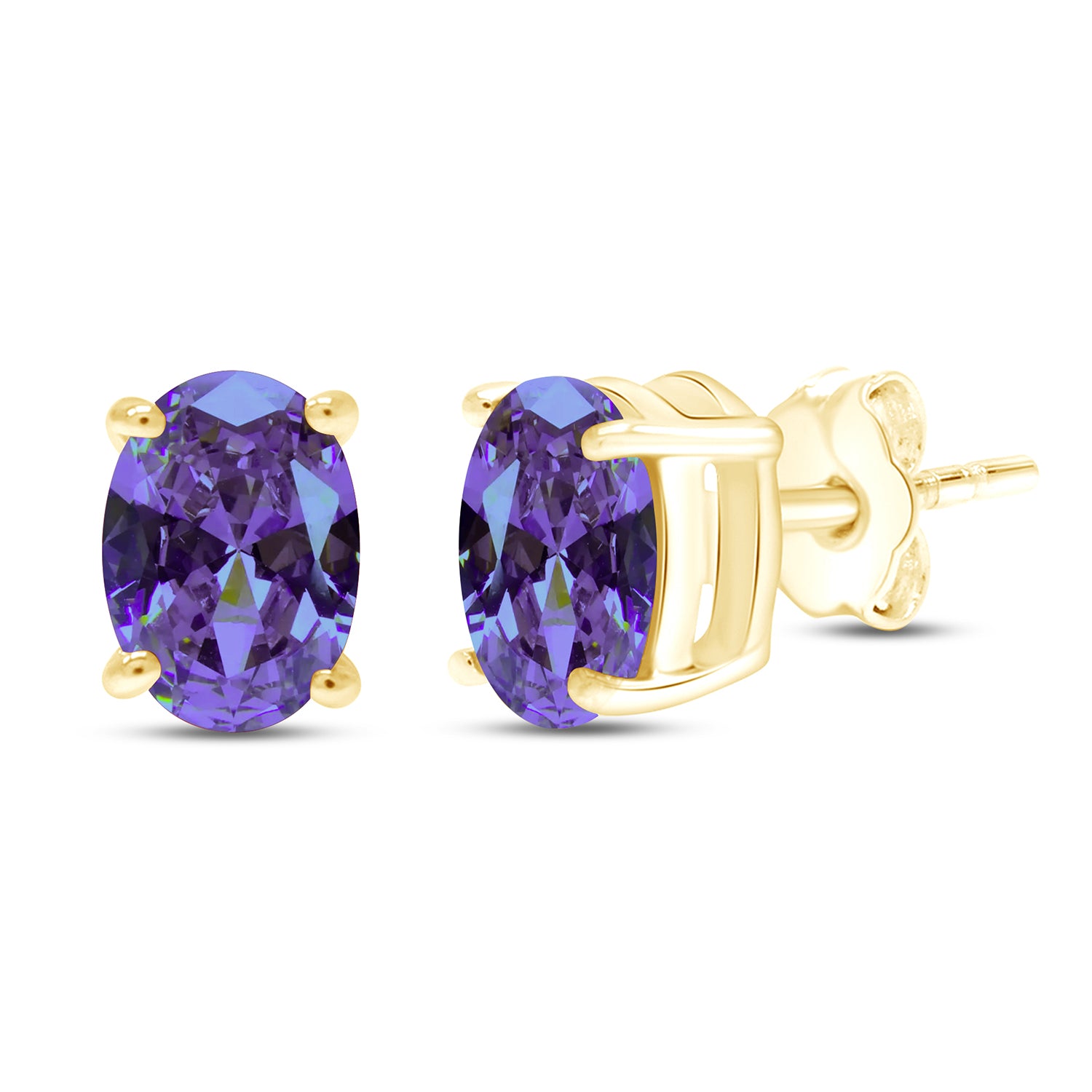 8X6MM Simulated Gemstone Solitaire Stud Earrings 14K Yellow Gold Plated Sterling Silver