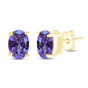 8X6MM Simulated Gemstone Solitaire Stud Earrings 14K Yellow Gold Plated Sterling Silver