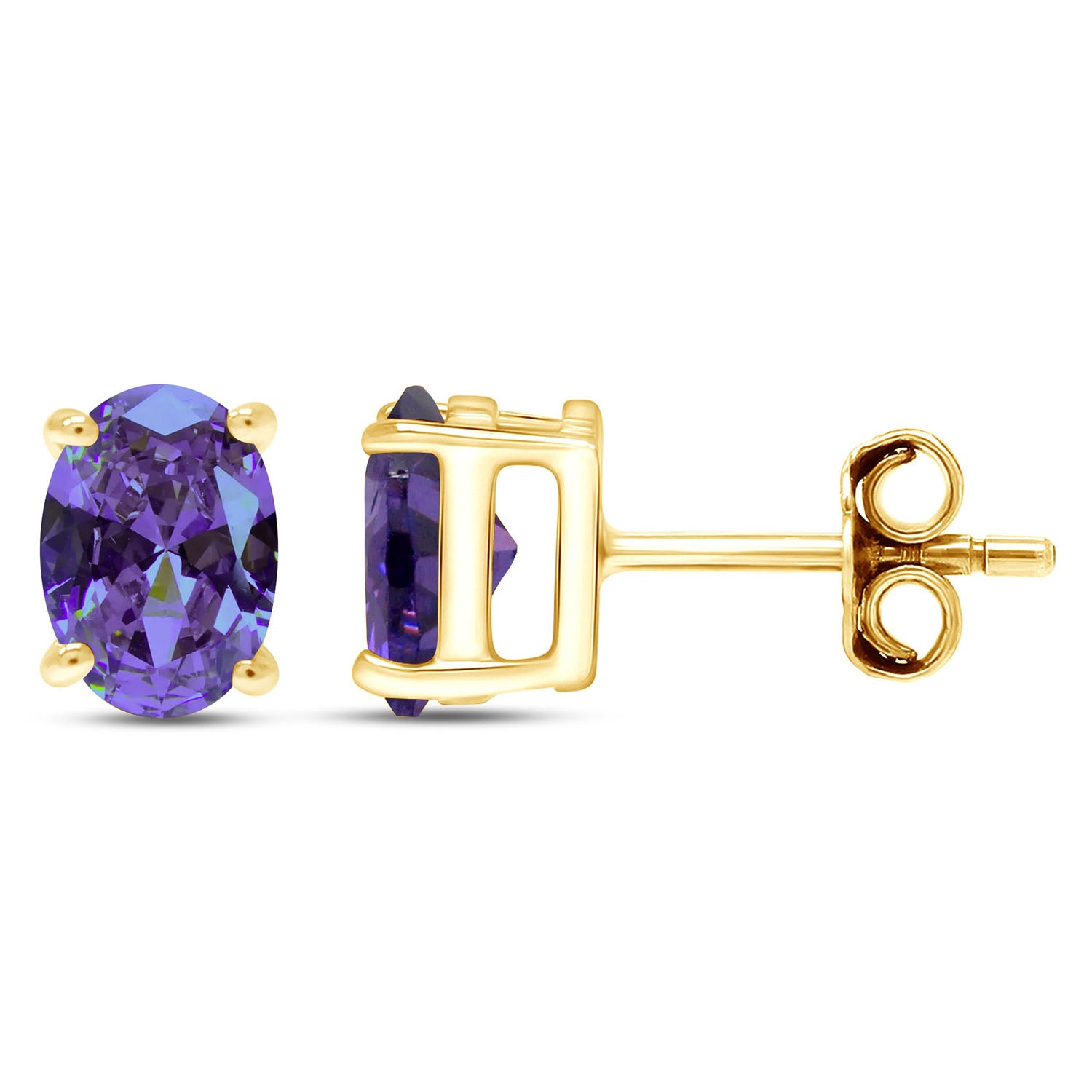 8X6MM Simulated Gemstone Solitaire Stud Earrings 14K Yellow Gold Plated Sterling Silver